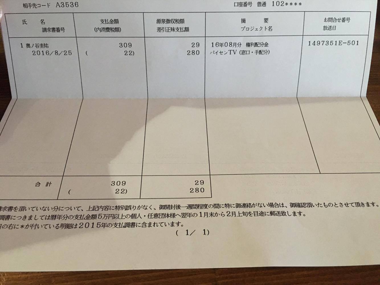 パイセンTVのグッズ販売の支払い通知書が届いたのは他愛もない話?